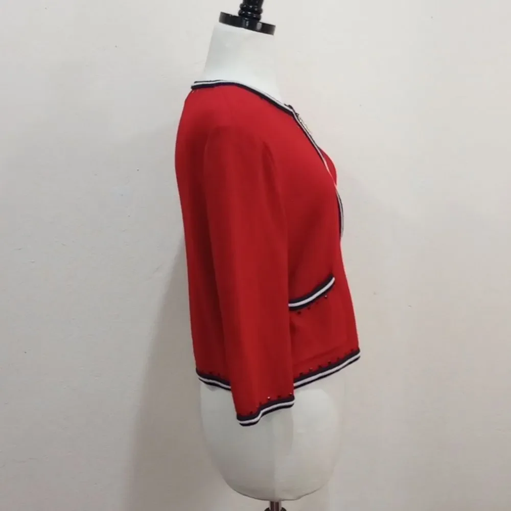 St. John Collection By Marie Gray Red Knit Zip Front Blazer Cardigan Sweater 8
